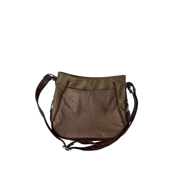 GAL Brown Olive Faux Leather Crossbody Bag With Adjustable Strap 10 in X 11.5 in - Picture 1 of 7